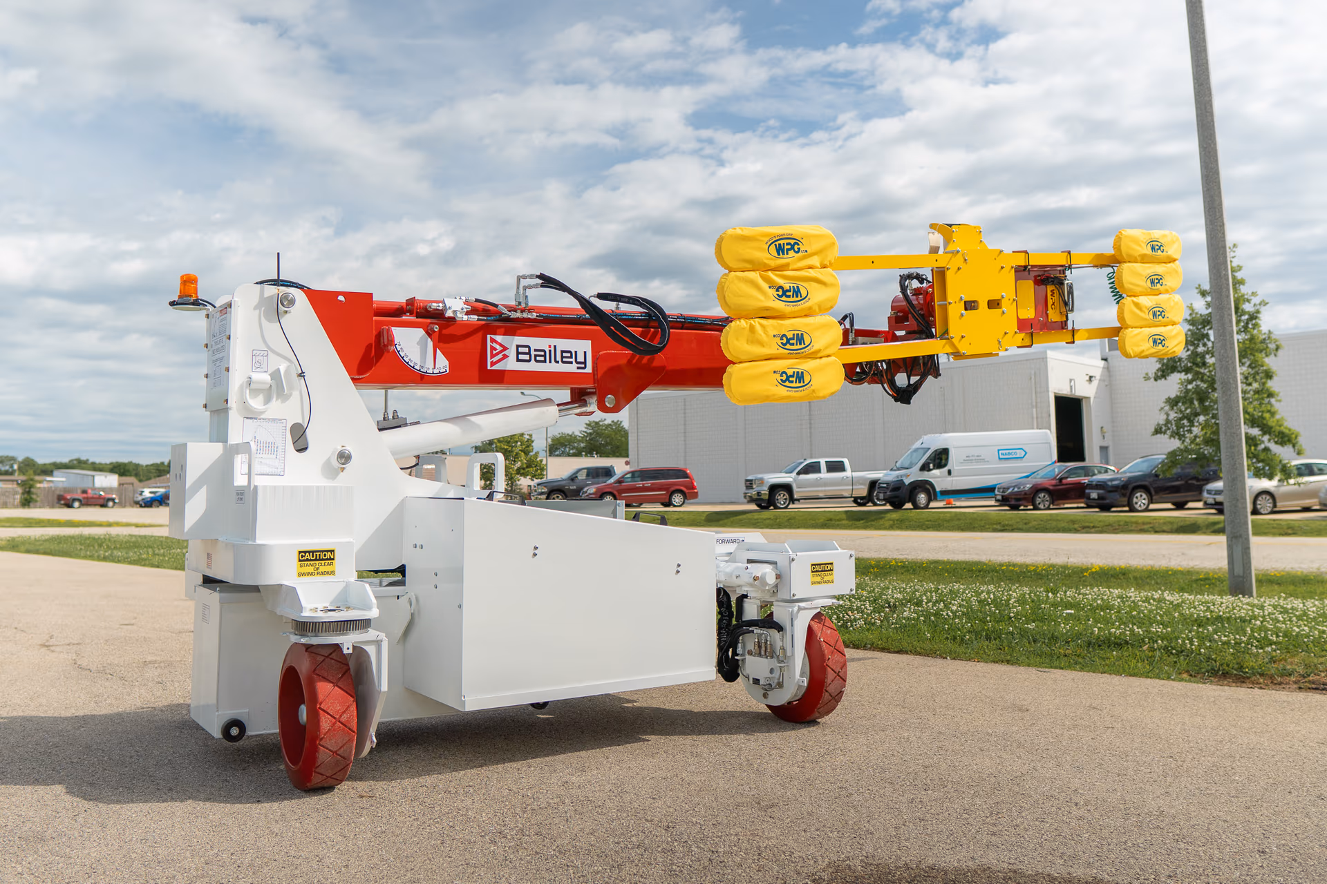 Bailey CH6 OMNI compact handler fitted with a WPC glass vacuum lifter attachment