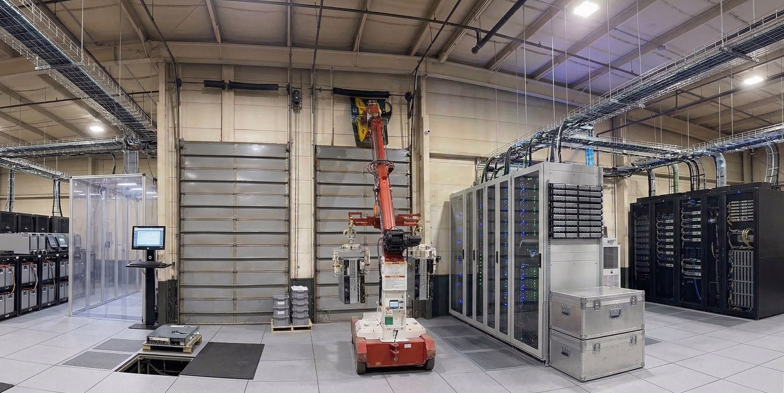 Bailey Cranes autonomous mobile robot navigating a data center server hall