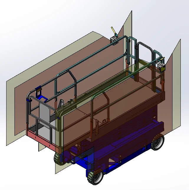 LiDAR coverage with the deck extended — the warning and stop zones widen to cover the extended deck envelope